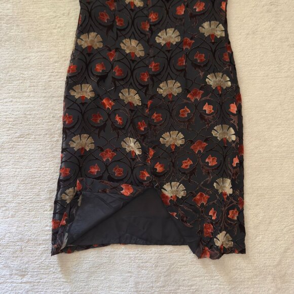Maggy London Burnout Velvet Dress Sz 14 Floral Sheath Vintage 1990s Party Style - Picture 7 of 12